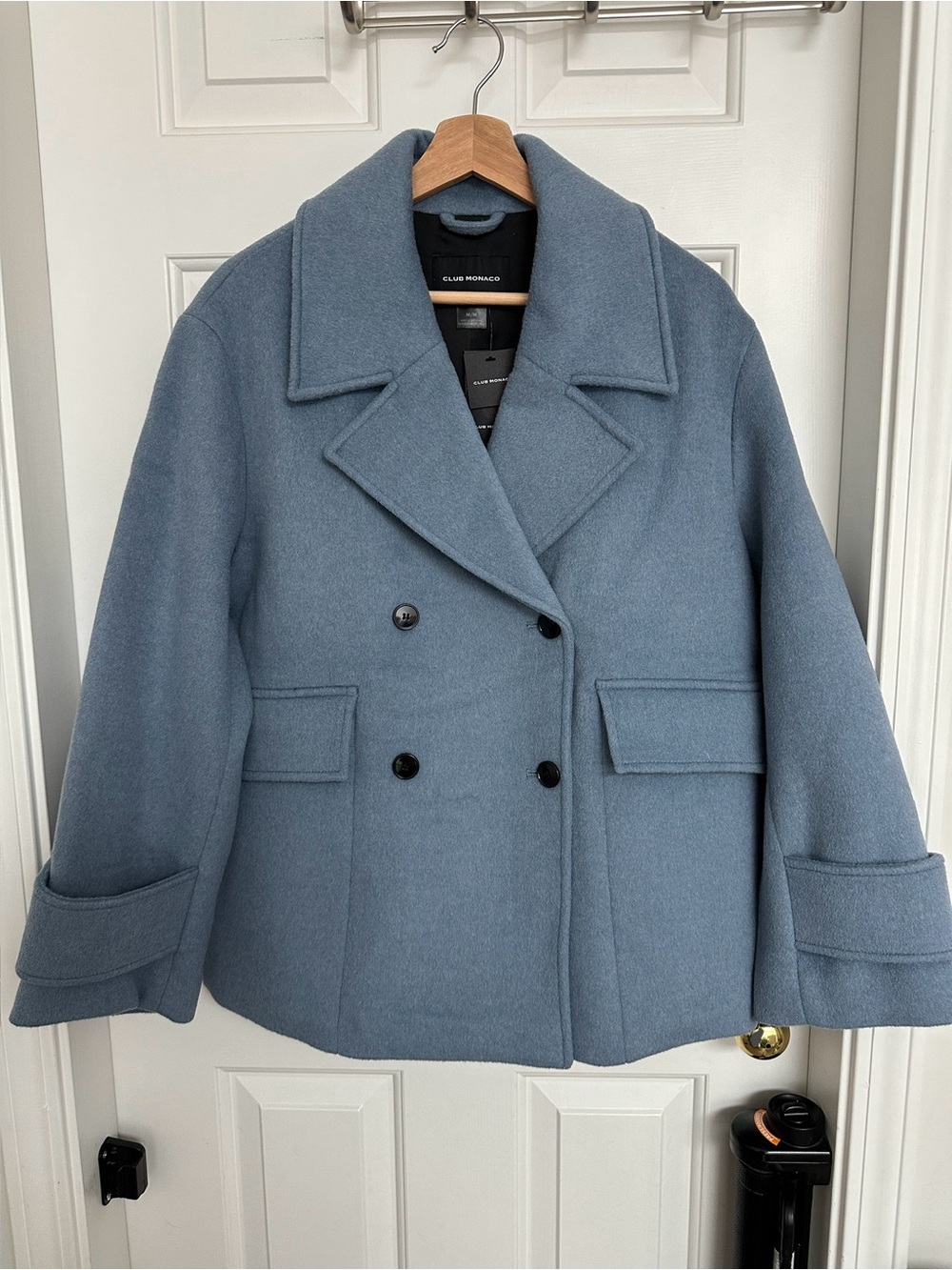Club Monaco Dusty Blue Double-Breasted Wool Peacoat - M - NWT
